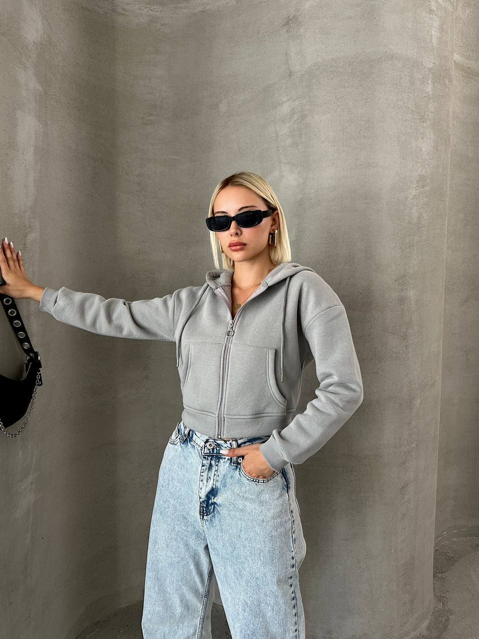 Kısa Fermuarlı Kadın Sweatshirt