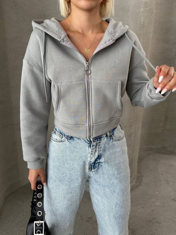 Kısa Fermuarlı Kadın Sweatshirt - Görsel 3